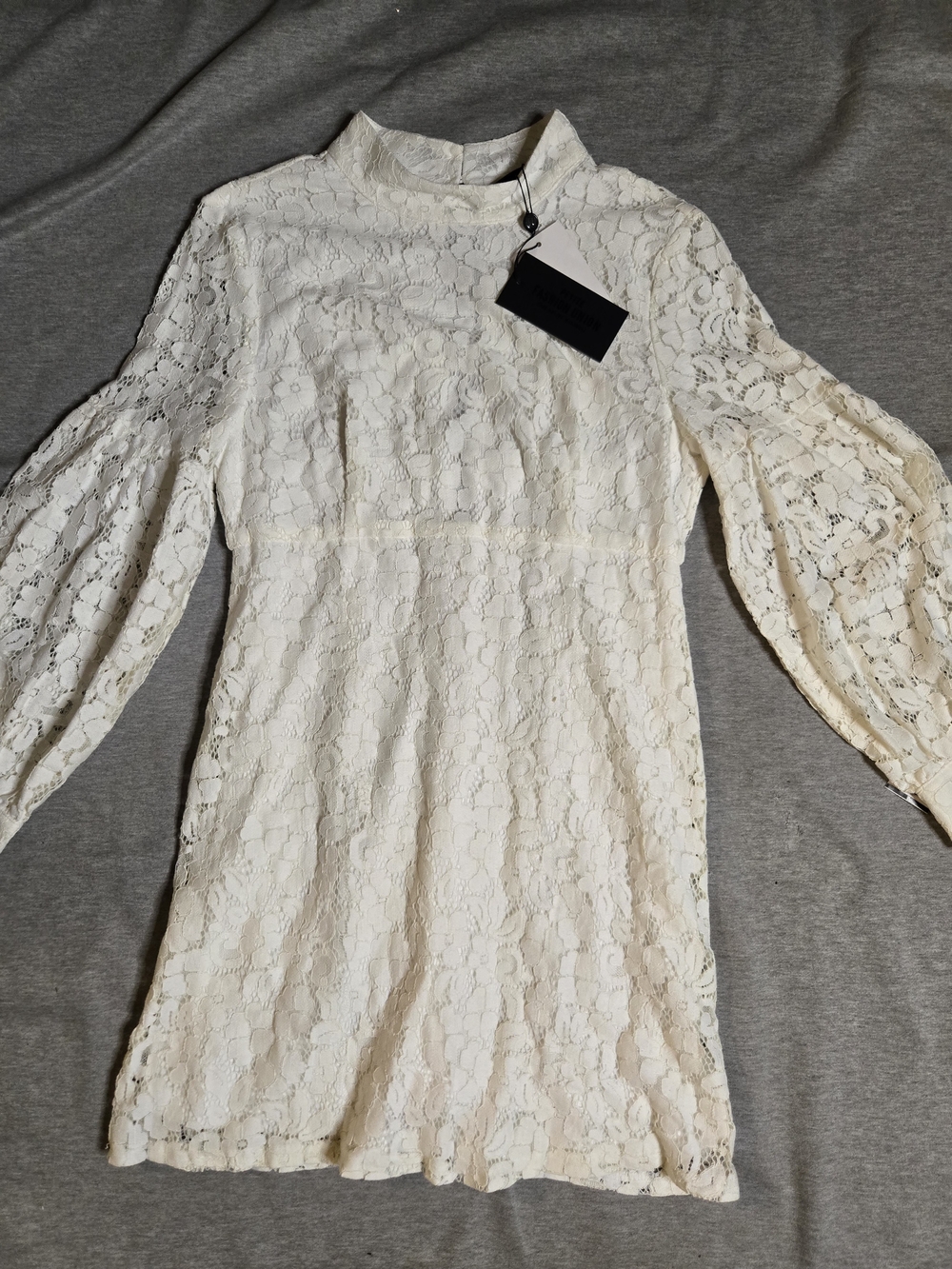 Fashion Union Cream Lace High-Neck Long Sleeve Mini Dress